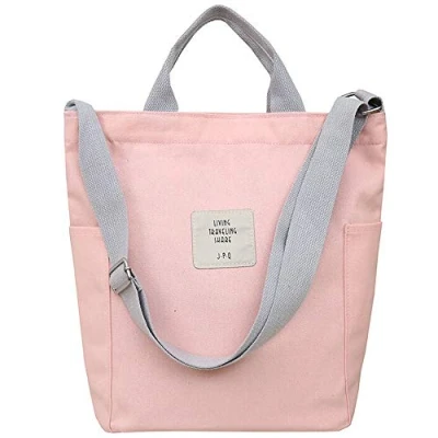 Abbildung von WANYIG Casual Handtasche Damen Chic Schultertasche Canvas Henkeltasche Schulrucksack Groß Umhängetasche Tasche Crossbody Bag Shopper (Pink)