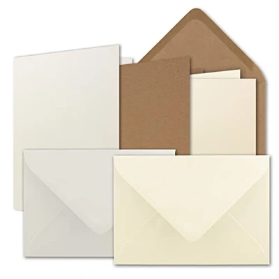 Abbildung von 60x Karten Set DIN B6 Naturweiß Vanille Kraftpapier Braun Faltkarten mit Umschläge 3 Farben 12 x 17 cm &amp; 12,5 17,5