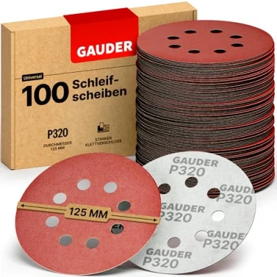 Abbildung von GAUDER Schleifscheiben für Exzenterschleifer Ø 125mm 100 Stück Schleifpapier Klett 8 Loch Schleifblätter rund Körnung P320