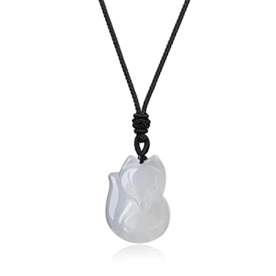 Abbildung von COAI Geschenkideen Unisex Fuchs Anhänger aus Achat Weiß Glückskette Verstellbare Lange Kette