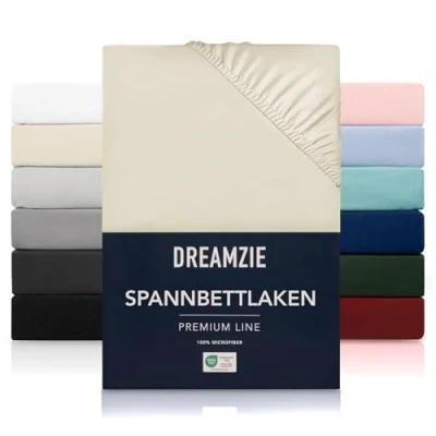 Abbildung von Dreamzie Spannbetttlaken 180x200 cm Hoher Steg bis 33 100% Mikrofaser Beige Schadstoffgeprüft (Oeko TEX), Bettlaken mit Gummizug