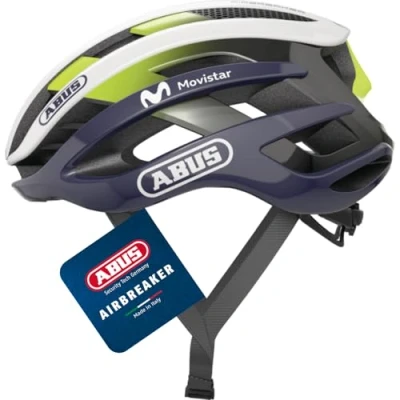 Abbildung von ABUS Rennradhelm AirBreaker High End Fahrradhelm für den professionellen Radsport Jugendliche und Erwachsene Helm Damen Herren Weiß/Blau (Movistar Team 24), Größe M