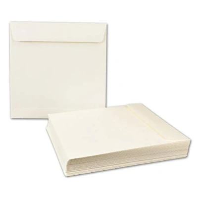 Abbildung von NEUSER PAPIER 25x Quadratische Brief Umschläge 19 x cm, Opal Weiß Nassklebung, starke Qualität 120 g/m² Kuverts für Einladungs Karten