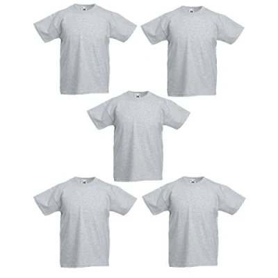Abbildung von Fruit of the Loom 5er Pack Kids Original T Shirt, Farbe:Graumeliert, Größe:128