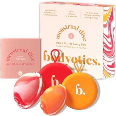 Abbildung von Bodyotics Menstruations Discs wiederverwendbar, 2er Pack Größe S &amp; L Weicher als Menstruationstassen und für den Intimbereich geeignet Komfortables Disc Set mit 12 Stunden Tragezeit