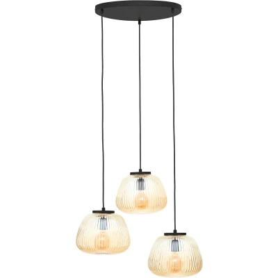 Abbildung von Brilliant Pendelleuchte »Kaizen«, 3 flammig, Leuchtmittel E27 ohne Leuchtmittel, Riffelglas, D 40 cm, E27, kürzbar, Amber Bernsteinfarben