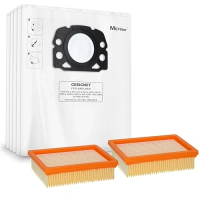 Abbildung von McFilter 10 Staubsaugerbeutel + 2 Flachfaltenfilter geeignet für Kärcher WD4, WD5, WD6, MV4, MV5, MV6, Alternative zu KFI 487+ 4410, 2.863 006.0 005.0 Mehrzwecksauger Beutel Typ KA 33