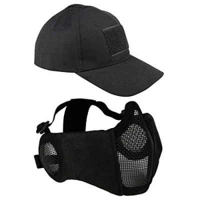Abbildung von AOUTACC Airsoft Netzmaske mit Ohrenschutz und verstellbarem Baseballkappen Set für Cosplay/CS/Jagd/Paintball/Schießen (Schwarz)