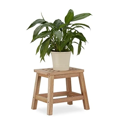 Abbildung von Relaxdays Tritthocker Holz, Fußbank aus Naturholz, niedriger Blumenhocker für Töpfe, HBT: 25,5 x 29,5 22 cm, natur