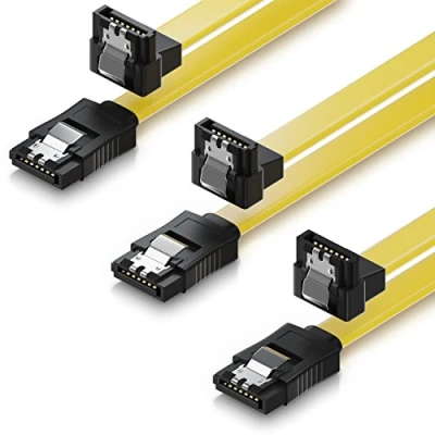 Abbildung von deleyCON 3x 50cm SATA III Kabel S ATA 3 Datenkabel 6 GBit/s Verbindungskabel Anschlusskabel für HDD SSD Metall Clip 1x Gerade 90 L Type Stecker Gelb