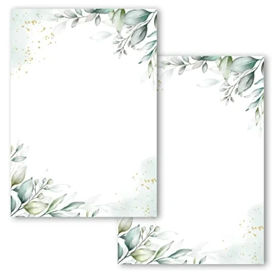 Abbildung von 20x Blanko Karten mit Muster Postkarten Set zum Selbstgestalten Selbstbedrucken DIY Einladungskarten Grün Aquarell Postkarte 2 Seitig Einladung Spiel Geburtstag elegant Glückwünsche Grußkarten DIN A6