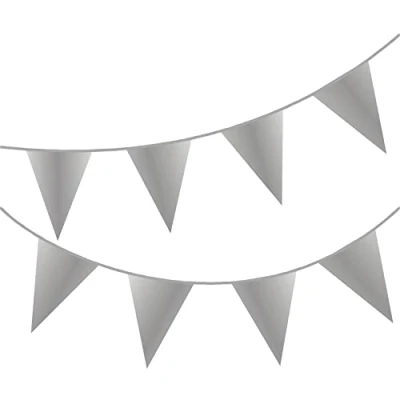 Abbildung von Happium 10 m lange einfarbige Wimpelkette Flaggen Banner Wimpel Party Dekoration Girlande (Silber)