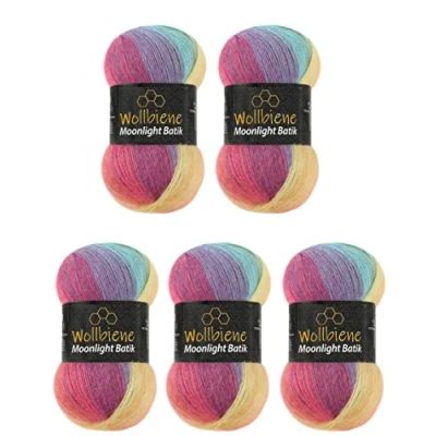 Abbildung von Wollbiene Moonlight Batik 5 x 100g Strickwolle 500 Gramm Wolle zum Stricken und Häkeln 20% türkische Farbverlaufswolle (3000 regenbogen pastell)