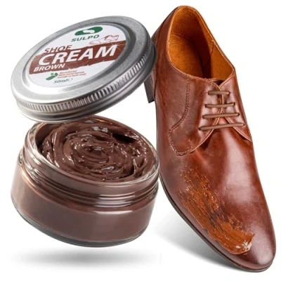 Abbildung von SULPO Schuhcreme Braun Shoe Cream Schuhputzcreme Ledercreme Lederbalsam Glattleder Wasserbassiert Farbe auffrischen Lederpflege Echt und Kunstleder 50ml
