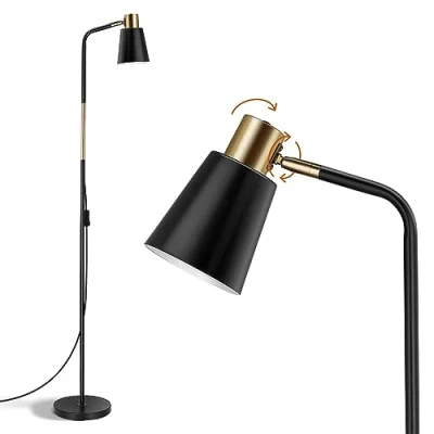 Abbildung von OUSFOT Stehlampe Wohnzimmer mit Höhe 146cm 230V E27 Max 40W Retro Stehleuchte Metall Lampenshirm Leselampe für Büro, Schlafzimmer (ohne Glühbirnen) Schwarz