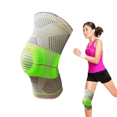 Abbildung von EDIFIT, Kniebandage Damen Männer, Knee Support, Crossfit, Meniskus, Kompression, Verstellbar, mit seitlichen Stabilisatoren und Gel Pads (Gelb, XL)