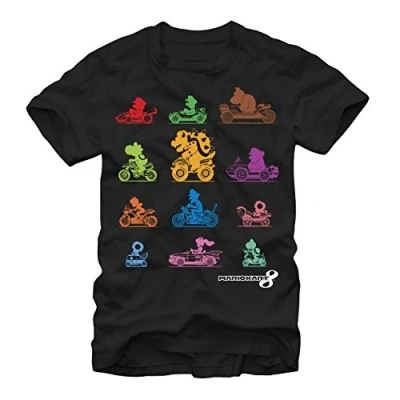 Abbildung von Nintendo Herren Mario Kart Bunte Charakter Profil Silhouetten T Shirt, Schwarz, L
