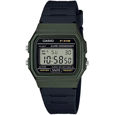 Abbildung von Casio Unisex Quartz Armbanduhr, 38.00mm GehäusegröÃŸe mit LCD digital Zifferblatt und schwarz Rubber Strap Armband F 91WM 3AEF