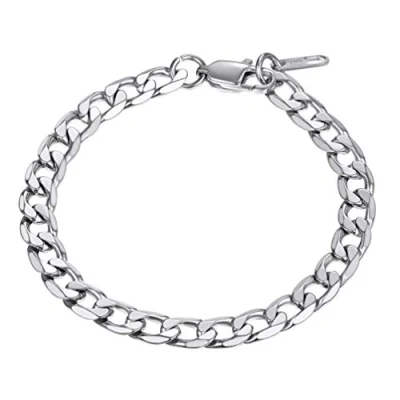 Abbildung von PROSTEEL Panzerkette Armband 6mm breit Herren Edelstahl kubanische Glieder Link Kettenarmband Armkette, Länge 19cm, silber
