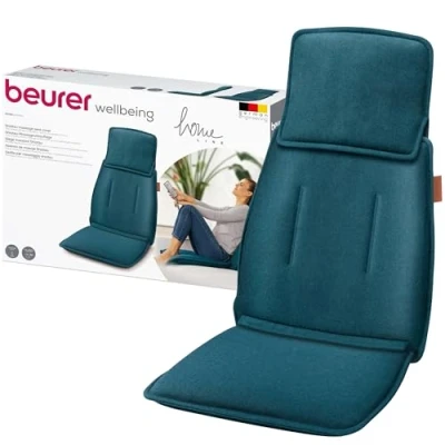 Abbildung von Beurer MG 330 Shiatsu Massagesitzauflage, 3 Massagebereiche und 2 Intensitäten, tiefenwirksame Massage für Nacken, oberen unteren Rücken, handsimulierende im Nackenbereich, petrol