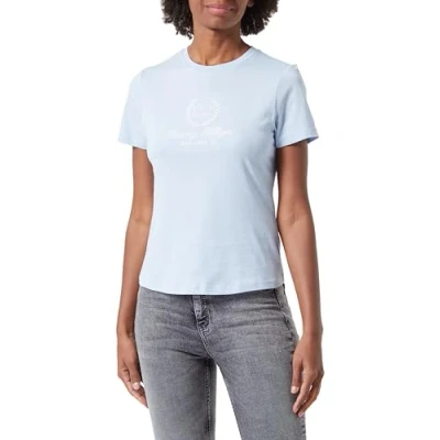 Abbildung von Tommy Hilfiger FLAG Script Tshirt print, Damen, Größe: Large, Breezy blue