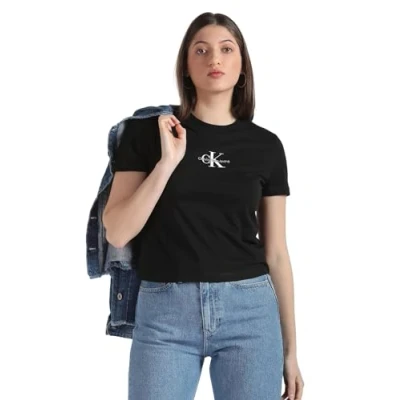 Abbildung von Calvin Klein Jeans Monologo BABY TEE Tshirt print, Damen, Größe: XXS, Black