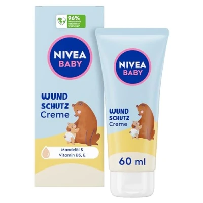 Abbildung von NIVEA Baby Wundschutzcreme, Babycreme lindert Rötungen im Windelbereich, hypoallergene Feuchtigkeitscreme mit natürlichem Mandelöl, Panthenol, Zinkoxid + Vitamin E für zarte Babyhaut (60 ml)