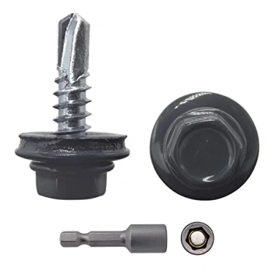 Abbildung von Marcopol (150 Stück) Metalldachschrauben 4,8 x 19 mm Selbstbohrende Schrauben mit EPDM Unterlegscheiben Lackierter Sechskantscheibe Blechschraube (150, RAL 7016) Grau