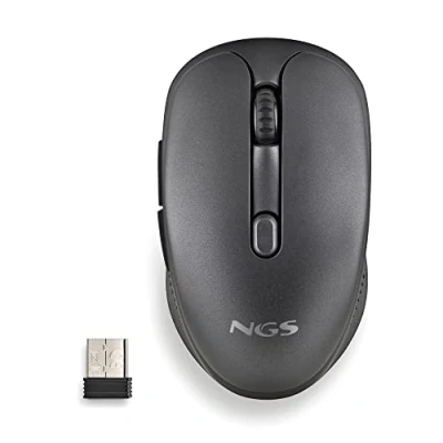 Abbildung von NGS EVO RUST BLACK Wiederaufladbare kabellose Maus 2,4 GHz für Computer/Laptop/MacBook/PC/Mac/iPad/Tablet, Silent Keys, 3 einstellbare dpi Stufen: 800/1200/1600. Entwickelt Rechtshänder, Schwarz