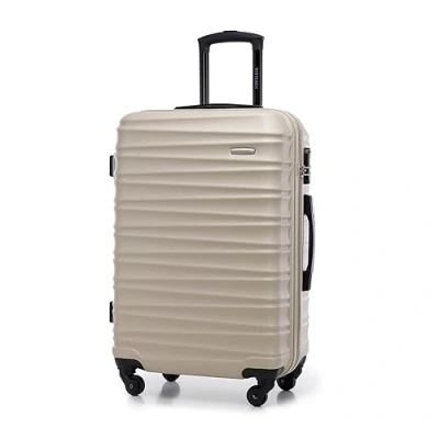 Abbildung von WITTCHEN Reisekoffer Rollkoffer Trolley Mittlerer Koffer Hartschale aus ABS Mittelgroßkoffer mit 4 Spinner Rollen Zahlenschloss Teleskopgriff Groove Line Größe M beige