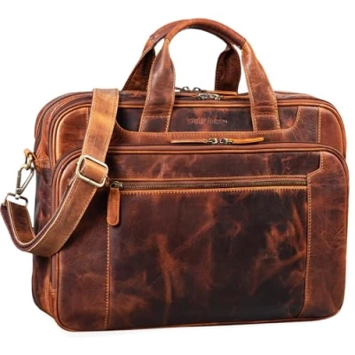 Abbildung von STILORD Herren Businesstasche aus Leder cognac große 15,6 Zoll Laptoptasche Männer Aktentasche Vintage Umhängetasche Rindsleder &#039;Nelson&#039;