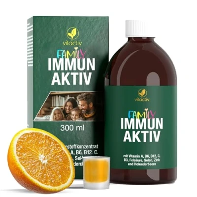 Abbildung von VITACTIV Family Immun Aktiv 300ml Mikronährstoffkonzentrat Multivitamin Konzentrat mit Weintraubenkern &amp; Holunder Extrakt Mineralstoffe Spurenelemente Fruchtgeschmack, max. 60 Portionen