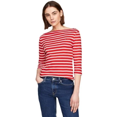 Abbildung von Tommy Hilfiger NEW CODY Boatnk 3/4SLV Langarmshirt, Damen, Größe: XXS, Breton fierce red ecru