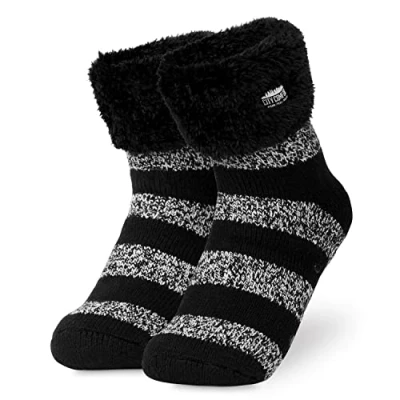 Abbildung von CityComfort Kuschelsocken Damen, Dicke Socken Rutschfeste Haussocken Damen (Schwarz/Silber)