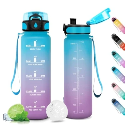 Abbildung von Trinkflasche 500ml, Sport Kohlensäure Geeignet, Fahrrad mit Zeitmarkierung und Filter, Wasserflasche Auslaufsicher, für Kinder, Outdoor, Camping, Büro, Sport, Fitness