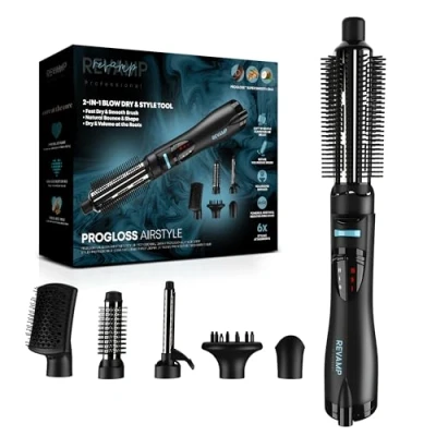 Abbildung von Revamp Progloss Airstyle 6 in 1 Warmluftbürste und Haarstyler, Stylingaufsätze, 4 Hitze 2 Geschwindigkeitsstufen Lockenstab, Glätteisen Volumen Air Styler