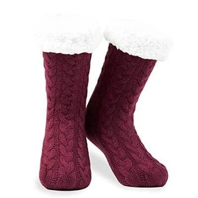 Abbildung von CityComfort Kuschelsocken Damen Flauschig Warme Stoppersocken mit Fleece Futter und ABS Sohle, One Size (Bordeaux)