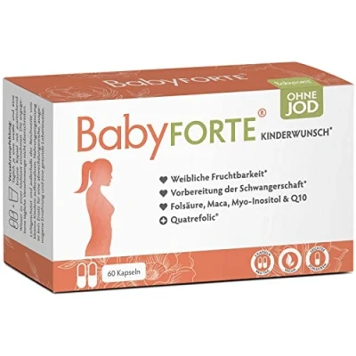 Abbildung von BabyFORTE Kinderwunsch Vitamine ohne Jod vegan Quatrefolic, Folsäure 800, Maca, Inositol 60 Kapseln Schwangerschaft