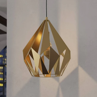 Abbildung von EGLO Pendelleuchte Esstisch Carlton, Vintage Hängelampe für Wohnzimmer und Esszimmer, Esszimmerlampe aus Metall in gold, Lampe hängend mit E27 Fassung, Ø 38,5 cm