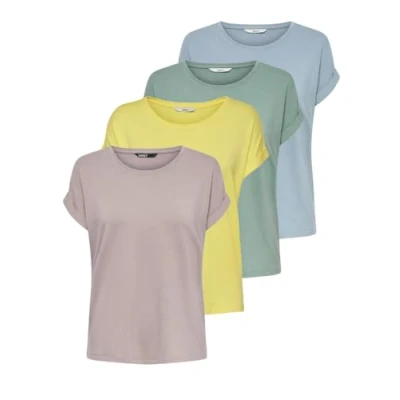Abbildung von ONLY Damen ONLMOSTER 4 Pack S/S TOP (Popcorn, Chinois Green, Dusty Blue, Ethera), L