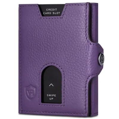 Abbildung von VON HEESEN Slim Wallet mit Münzfach &amp; RFID Schutz Leder Geldbörse Herren klein Mini Geldbeutel Damen Portmonee Kartenetui Echtleder Karten Portemonnaie Kreditkartenetui Violet