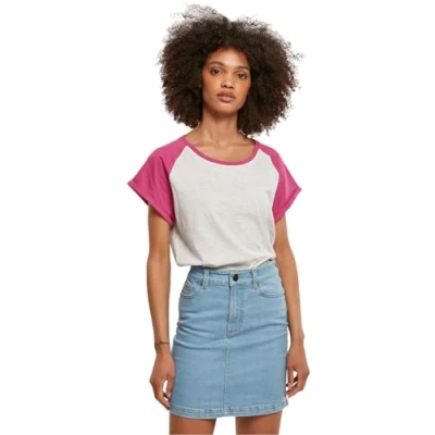 Abbildung von Urban Classics Contrast Raglan Tshirt print, Damen, Größe: Small, Lightgrey/brightviolet