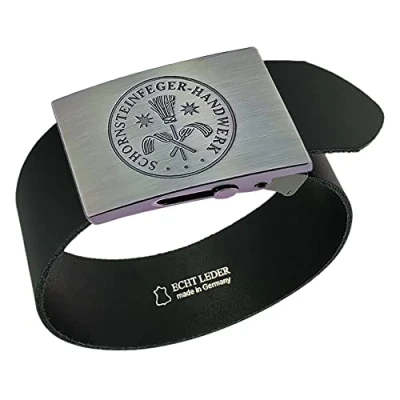 Abbildung von GravurManufakturBerlin Hosengürtel Schornsteinfeger Kaminkehrer Handwerk Zunft Logo Ledergürtel 4cm breit Einheitslänge kürzbar