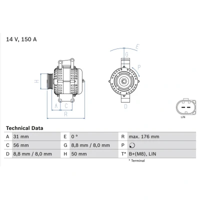 Abbildung von BOSCH 0 986 047 150 Lichtmaschine 14V 150A MERCEDES BENZ: E Class Saloon, C T modell, Saloon