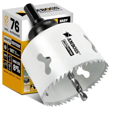 Abbildung von Lochsäge 76 mm Amboss Bi Metall (inkl. 6 kant Standard Aufnahme) ideal für Hohlwanddose, LED Spot, Steckdose in Gipskarton/Holz