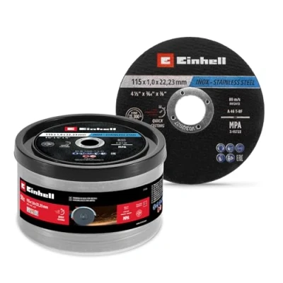 Abbildung von Original Einhell Trennscheiben Metall, 50 tlg., Ø 115 mm in Dose (Schnelles Trennen, Metallverarbeitung, Leichter Schnitt, MPA zertifiziert, Markenunabhängig)