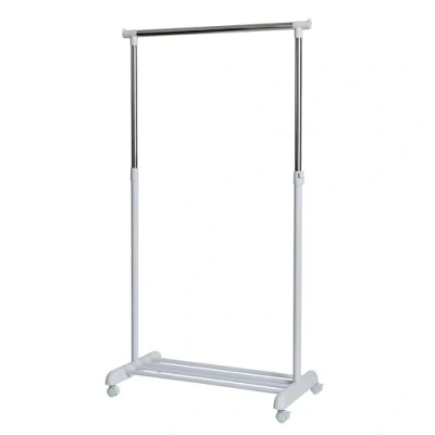 Abbildung von LOVE IT STORE Kleiderständer auf Rollen Höhenverstellbarer Garderobenständer mit 1 Kleiderstange und Ablage Sehr stabil Weiß/Chrom