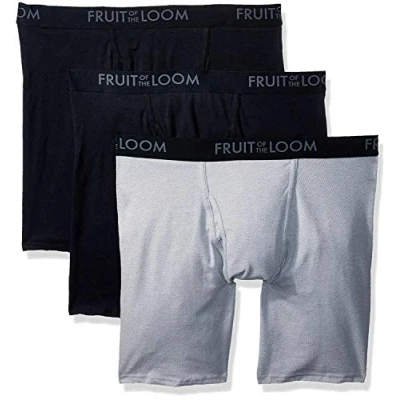 Abbildung von Fruit of the Loom Herren Atmungsaktive Boxershorts, feuchtigkeitsableitende Unterwäsche, Multipacks Retroshorts, Langes Bein Baumwollgewebe 3er Pack Sortiert, Small