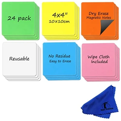 Abbildung von Kühlschrank Scrum Magnete Beschreibbar 24 Stück 10x10cm Whiteboard Magnetische Etiketten Magnetstreifen Kleine Magnetsschilder zum Beschriften für Zuhause, Büro, Kanban und Schule
