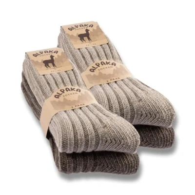 Abbildung von 4 Paar Alpaka Socken Herren Damen Wollsocken warme Wintersocken 20900 (Beige Braun 35 38)